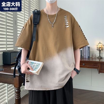 青少年短袖t恤男2025新款夏季潮牌圆领宽松胖子加肥加大大尺码男