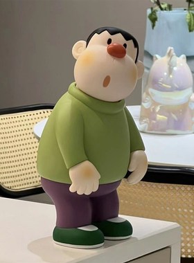 潮玩网红胖虎歪头创意小摆件新款桌面车载电视柜玄关酒柜玩偶玩具