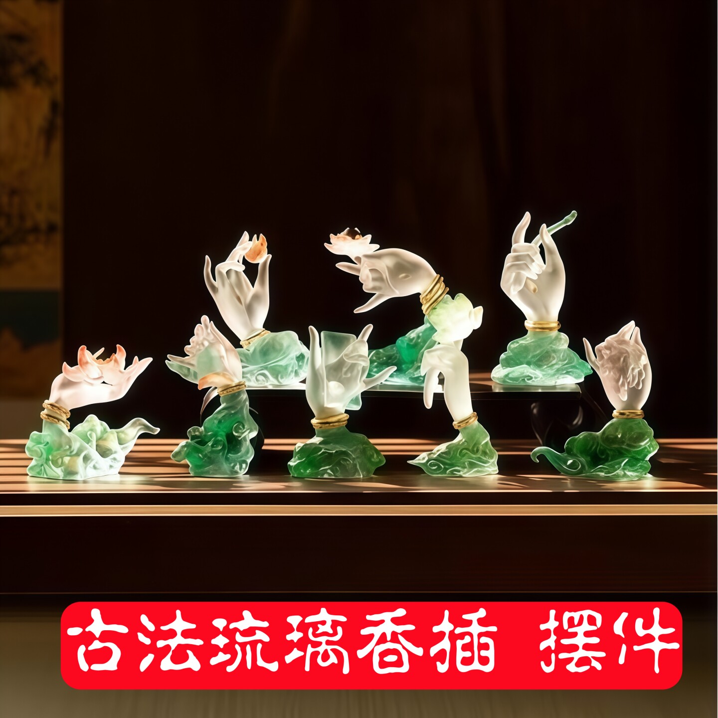 古法琉璃四十二手香插摆件