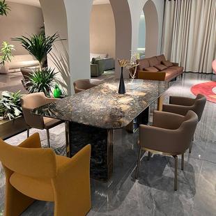 极简高级感大理石铂金钻餐台家用饭桌子 定制现代简约奢石餐桌意式