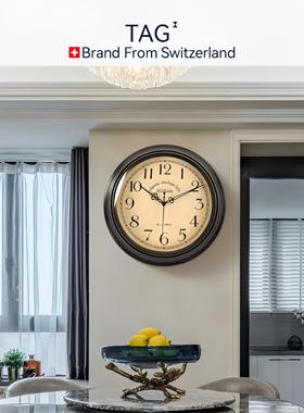 瑞士TAGH挂钟表2025新款客厅挂钟高端轻奢覆古挂墙钟表高级感挂表