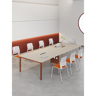 会议桌简约现代长方形简易钢架6人办公长桌8人小型会议室桌椅组合
