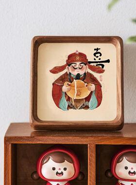 财神爷办公室桌面装饰画摆台恭喜发财招财创意摆件2025实木小相框