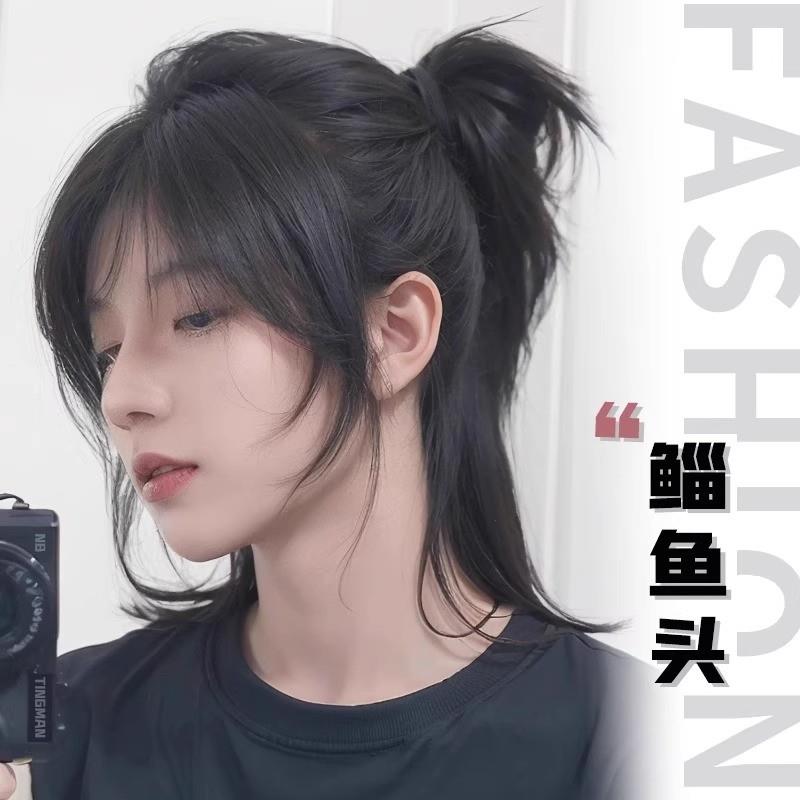 狼尾假发男女通用长发日系鲻鱼头半扎中分武士头层次免发网补发片