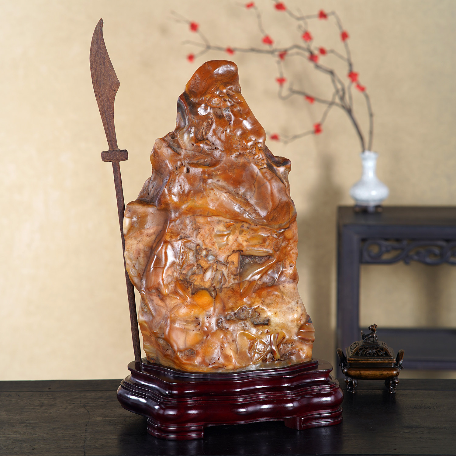 顶爷天然原石奇石【武圣纳财】云南黄龙玉收藏摆件招财镇宅靠山石