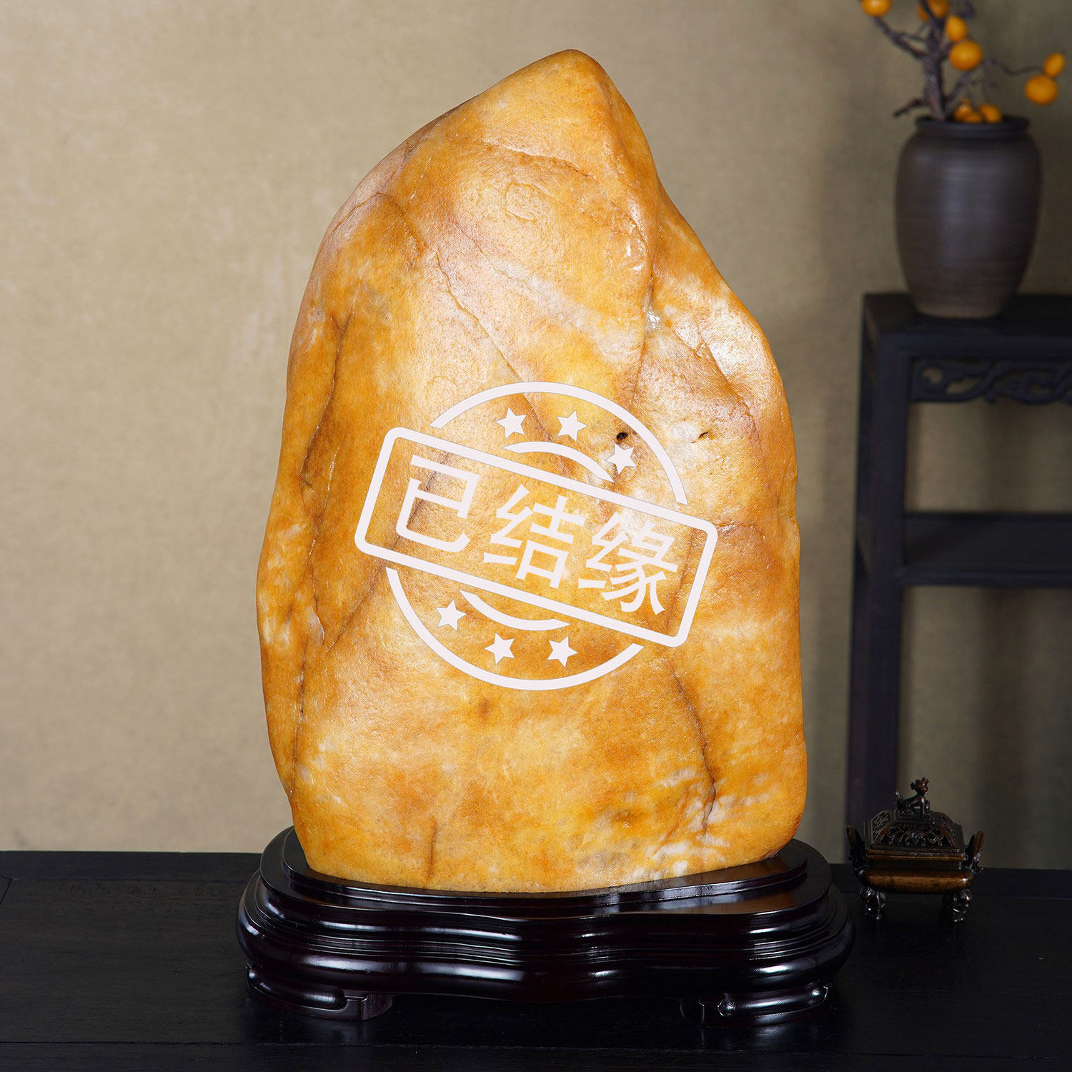 顶爷天然原石奇石【金佛镇堂】黄蜡石收藏把玩摆件招财镇宅靠山石