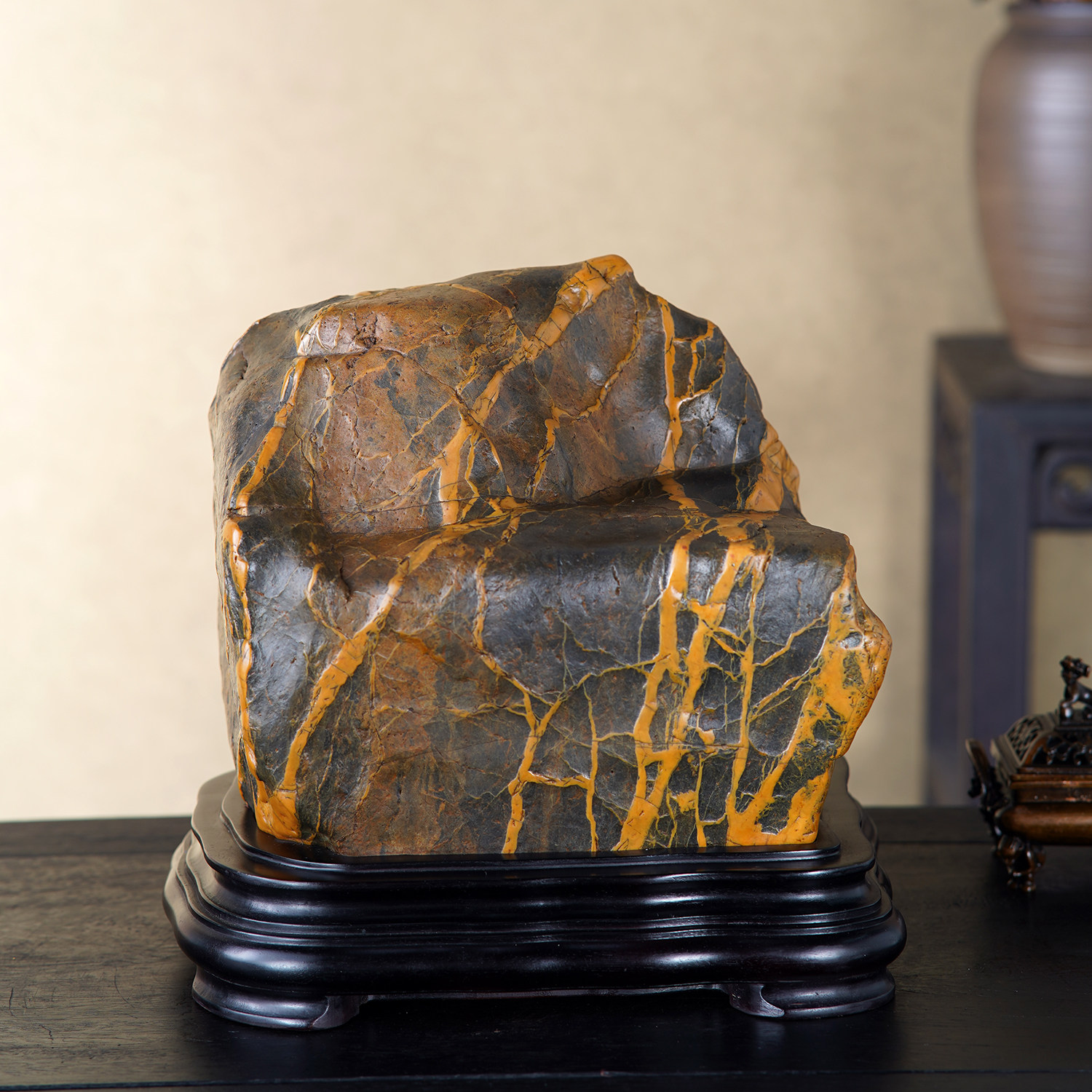 顶爷天然原石奇石【金辉禅影】金纹石收藏装饰摆件镇宅招财靠山石