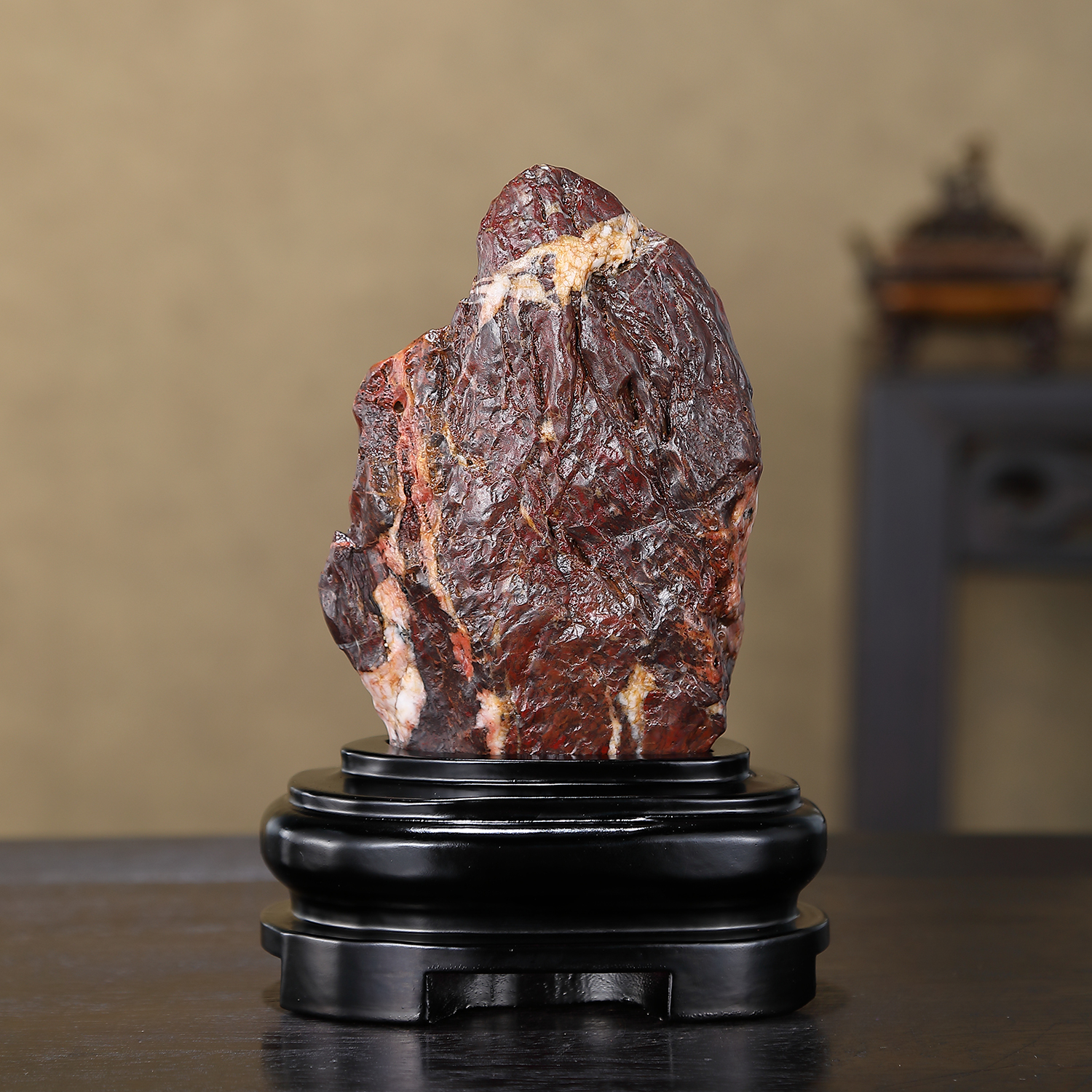 顶爷天然原石奇石【赤心佛影戈壁红伊丁】收藏观赏镇宅靠山摆件