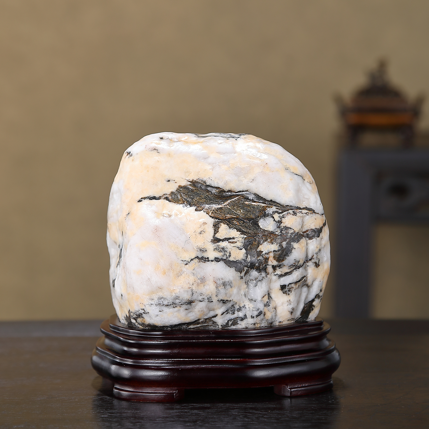 顶爷天然原石奇石【小鸟鸣春国画石】收藏观赏招财镇宅靠山摆件