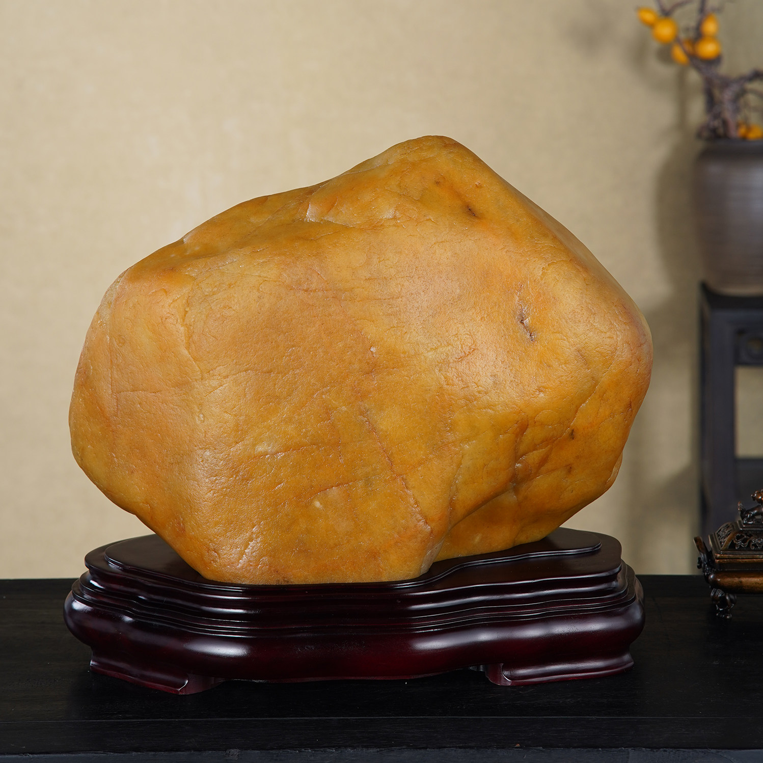 顶爷天然原石奇石【金鲤跃渊】收藏装饰摆件金色大石头靠山黄蜡石