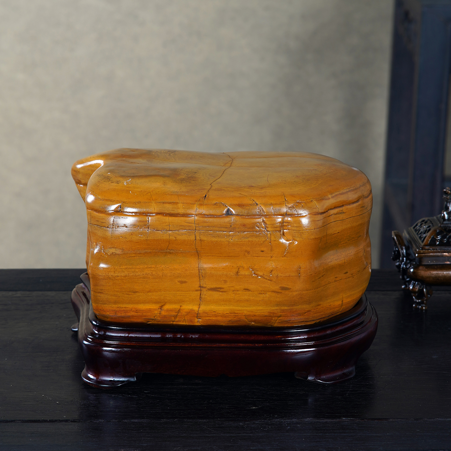 顶爷天然原石奇石【金润宝台黄金瓷】彩陶石收藏观赏镇宅靠山摆件