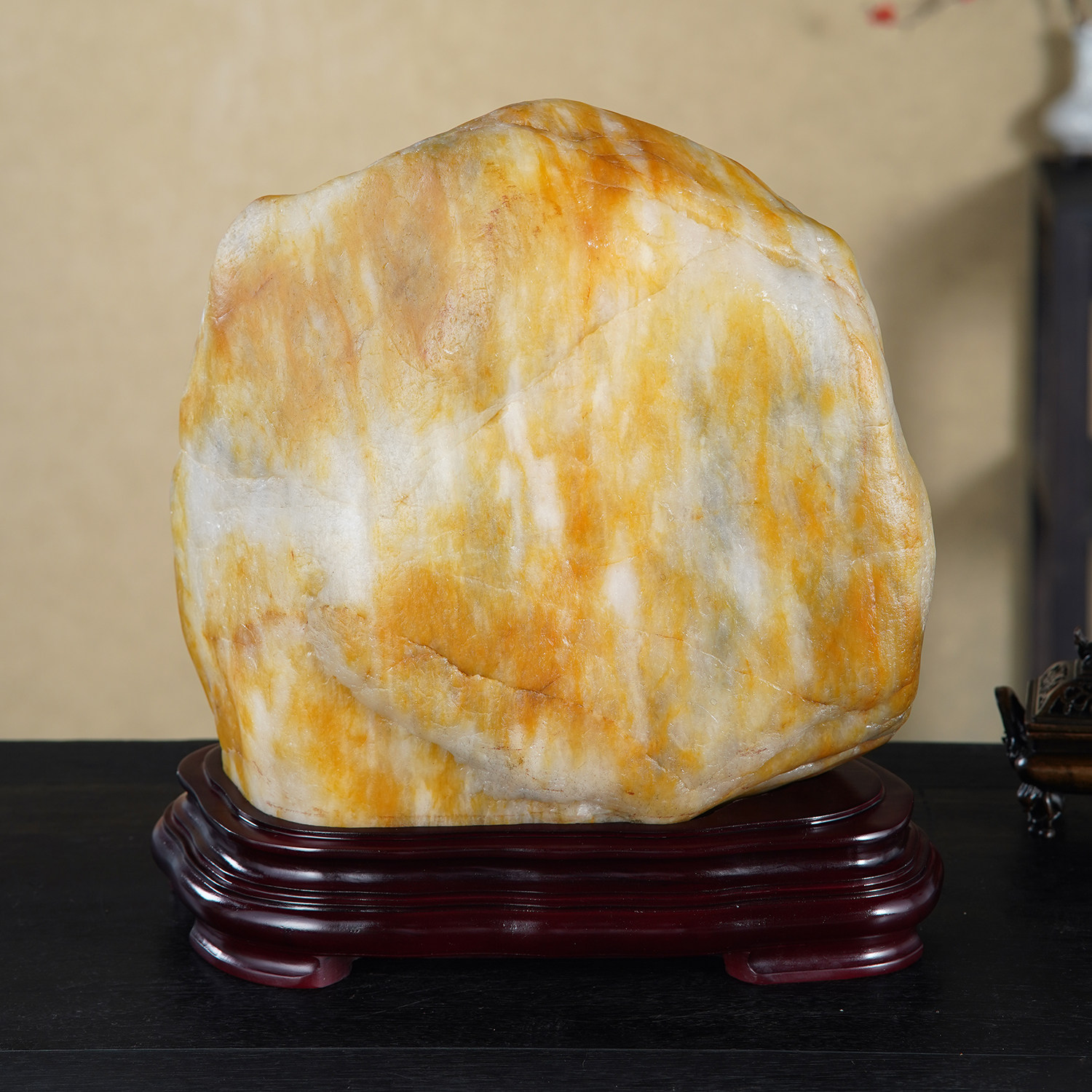 顶爷天然原石奇石【金峰凝瑞】黄蜡石金白色摆件镇宅靠山形石头