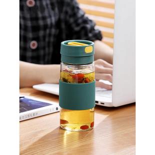 简约耐热玻璃杯女男便携小巧可爱带茶漏泡茶水杯子清新森系ins风