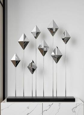 现代轻奢不锈钢几何摆件样板房电视柜橱窗装饰入户玄关艺术品雕塑