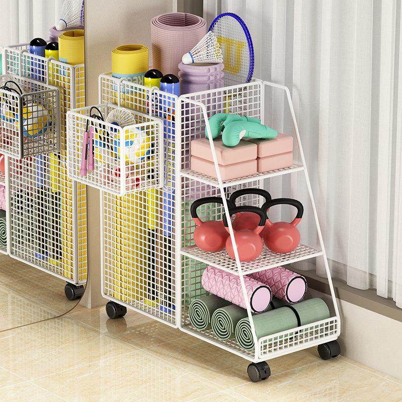 瑜伽垫收纳筐运动健身器材收纳架铁小推车置物架放羽毛球带轮家用