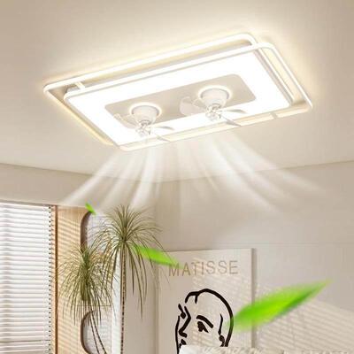 现代简约60度摇头吸顶风扇灯一体餐厅静音主卧室客厅吊灯具