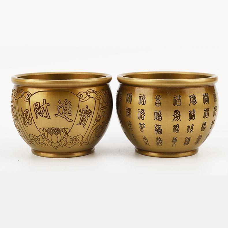 做旧款铜缸摆件黄铜铜缸百福缸黄铜缸摆件如意铜缸工艺品