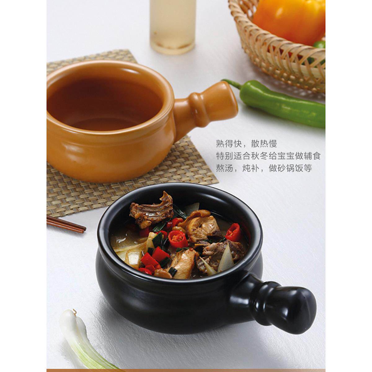 Guris陶瓷小煲汤煲粥锅，迷你单柄炖锅，家用婴儿辅食锅，明火奶