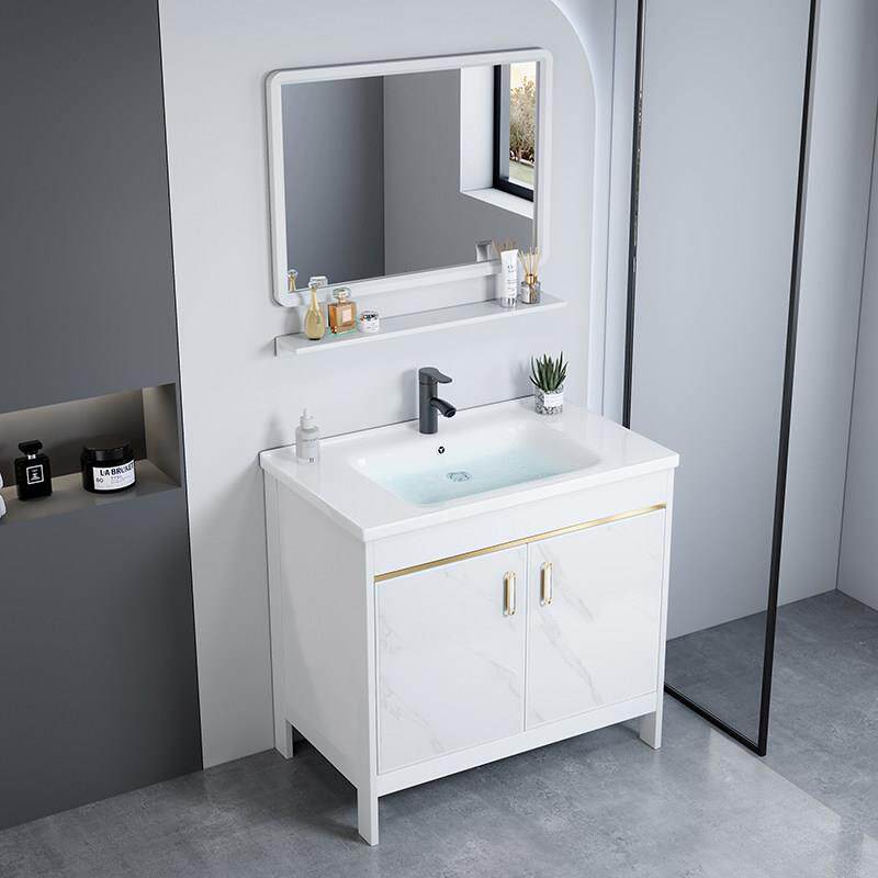 浴室柜组合落地式化妆室洗手盆陶瓷一体盆阳台洗脸盆太空铝洗漱台