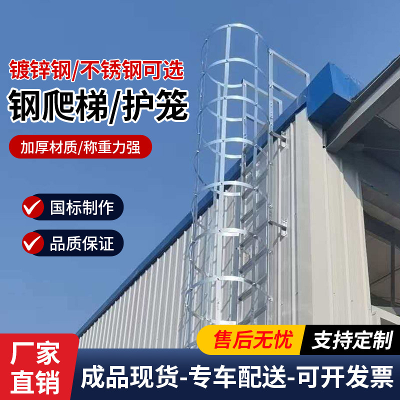 镀锌爬梯护笼不锈钢外墙安全爬梯国标玻璃钢污水深水井防护直爬梯