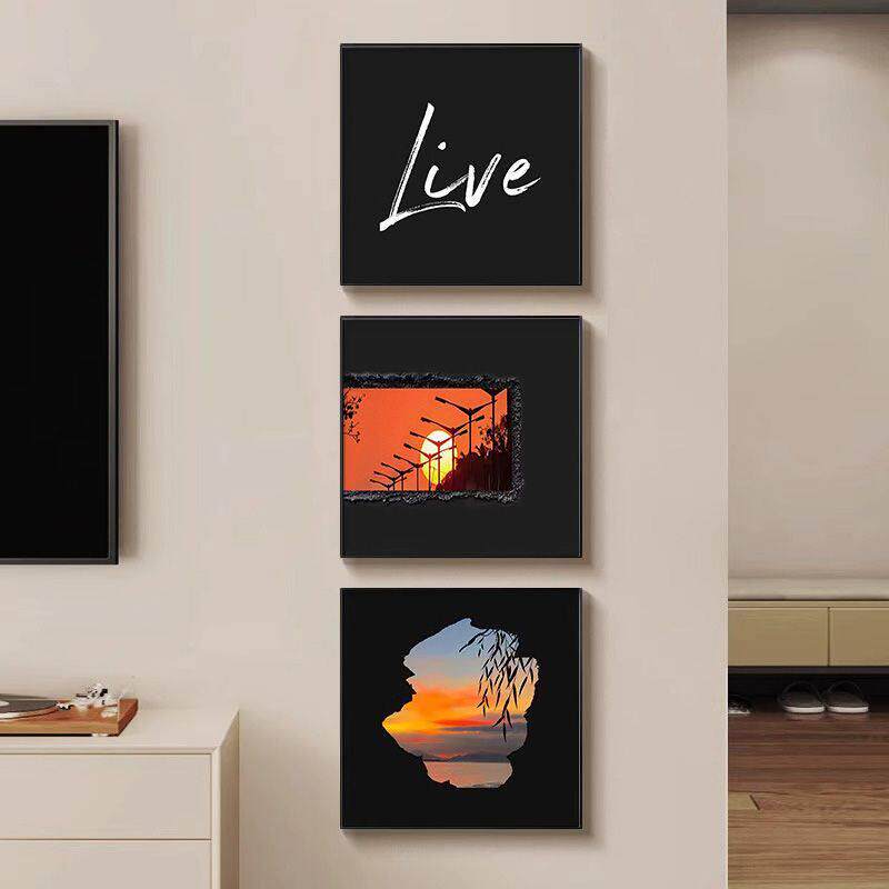 现代简约ins风客厅电视柜背景墙装饰画落日余晖卧室组合挂画壁画