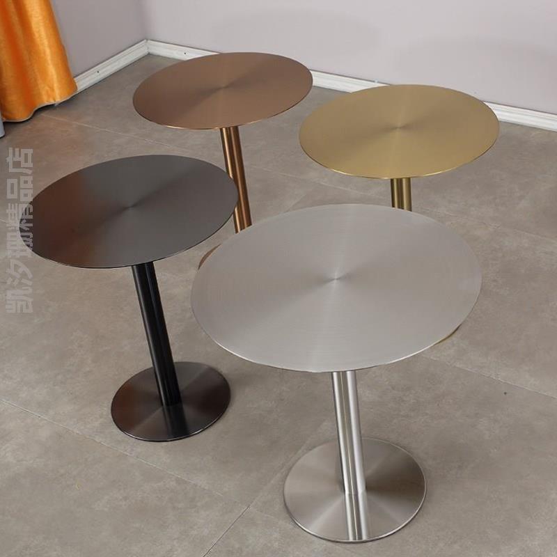 风网红奶茶工业组不锈钢茶几咖啡厅餐桌椅桌子小圆#小小吃店方桌