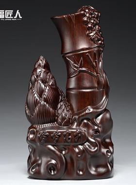 黑檀木雕刻节节高升竹子摆件家居客厅寓意装饰工艺礼品摆饰开 业