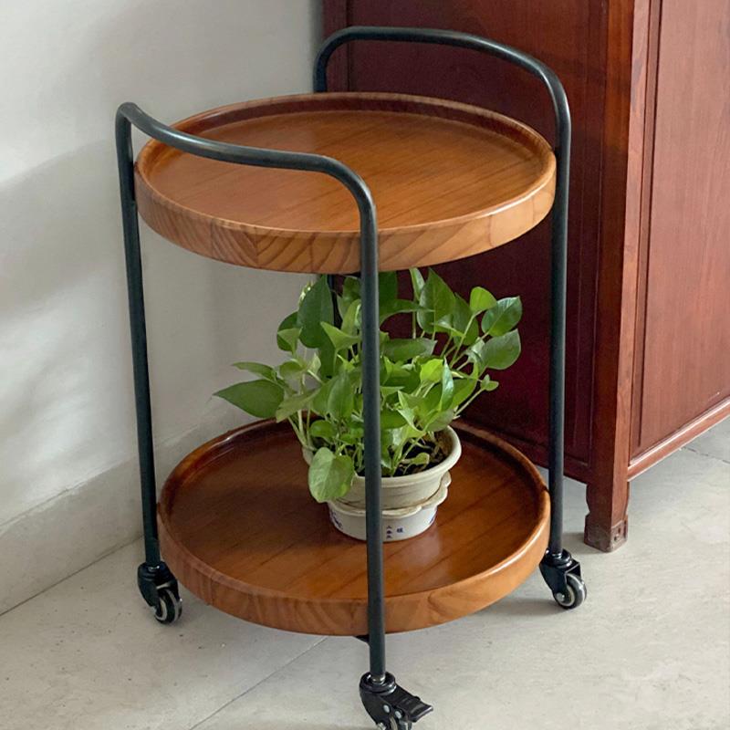 观山木实木可移动沙发边几北欧风现代简约带轮小茶几小推车置物架