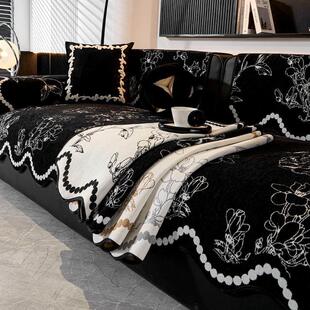 雪尼尔面料2025新款异形沙发垫四季通用直排高级感防滑田园花卉