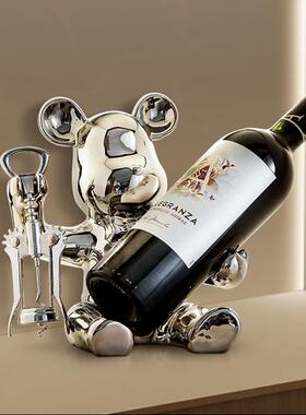 暴力熊红酒架摆件陶瓷轻奢酒柜装饰品家居玻璃柜餐边柜桌面摆设