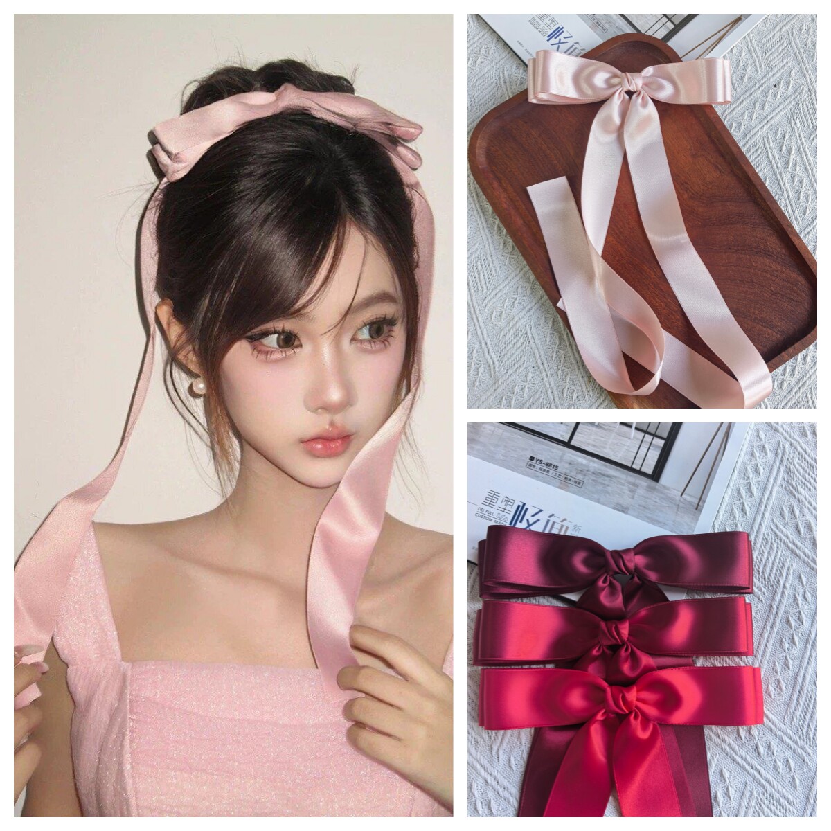 Jennie同款粉色蝴蝶结发夹芭蕾风