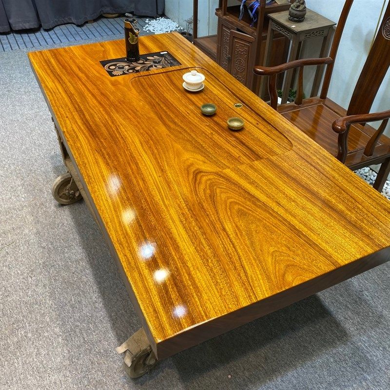 奥坎整块板茶桌茶台功夫泡茶桌绿心G檀原木大板桌长板桌实木茶几