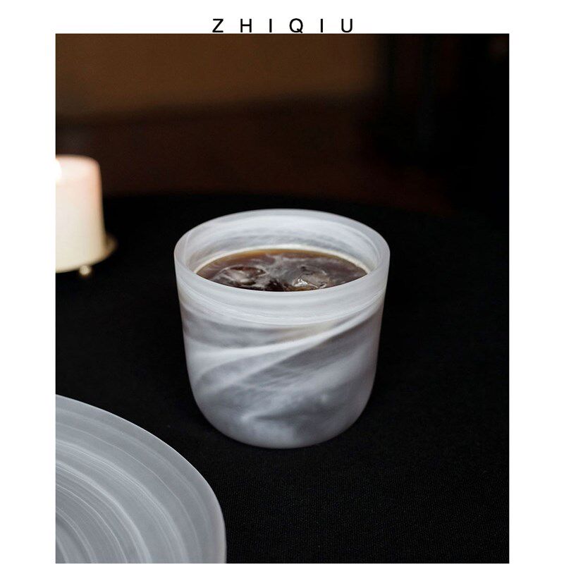 执秋 云雾磨砂大容量咖啡杯玻璃水杯茶杯拉花杯白色X猪口杯牛奶杯