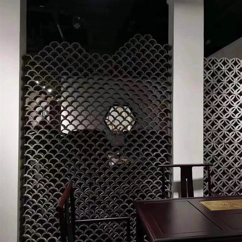 仿古瓦片装饰立瓦小青瓦拼花半圆瓦铺地青瓦片中式隔断围边瓦片砖