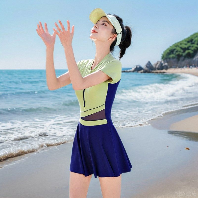连体泳衣女士裙式遮肚显瘦2025新款爆款泡温泉大码成人裙式游泳衣