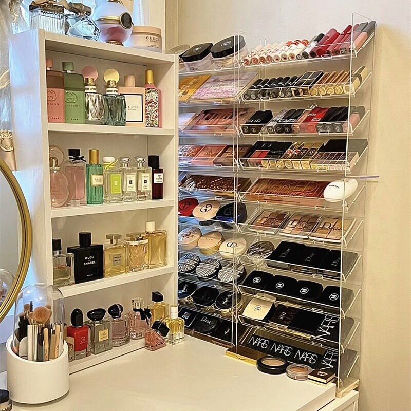 眼影盘桌面收纳盒透明压克力化妆台口F红彩妆气垫粉饼化妆品置物