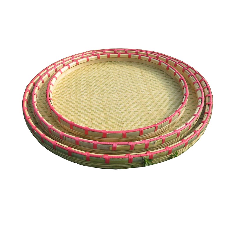 手工编织无孔竹匾圆形簸箕全包边无孔竹筛晾晒干货茶叶蚕匾绘画匾