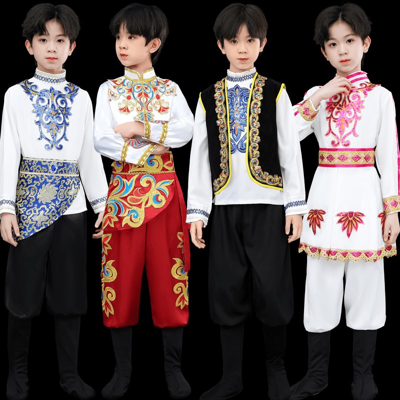 儿童新疆舞蹈服男童哈萨克族古y丽表演服幼儿园新疆维吾尔族舞蹈