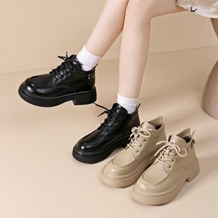 马丁靴女款2024新款小个子英伦风厚底女士皮鞋女显脚小靴子机车风