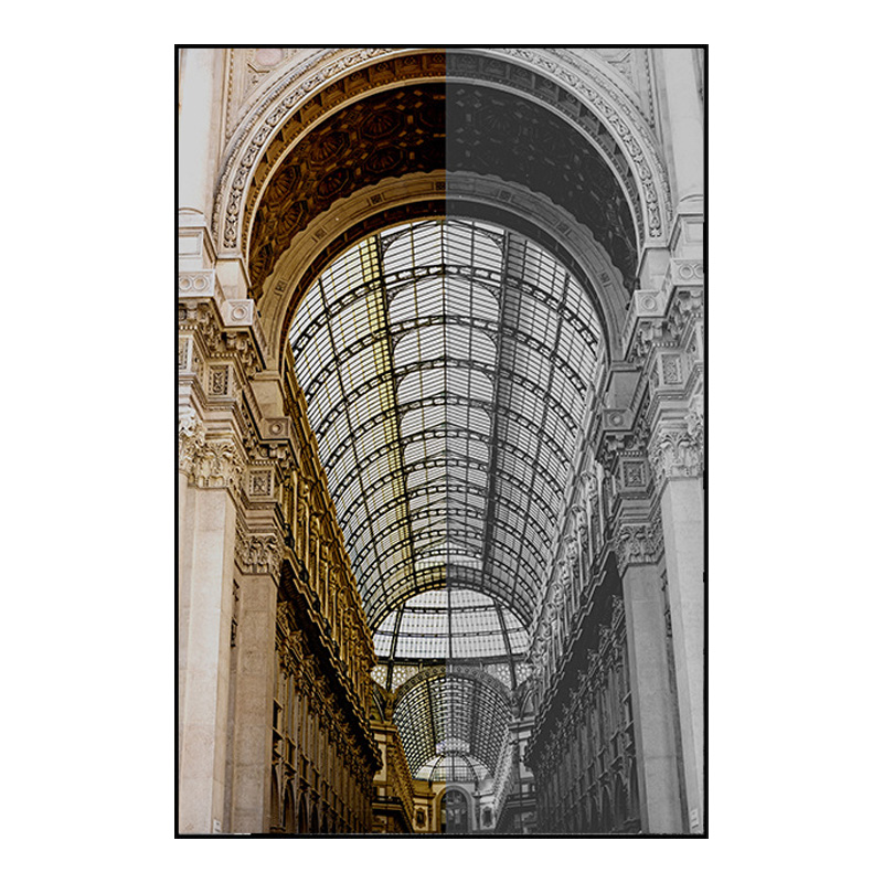工业风玄关壁画空间延伸墙画过道建筑挂画酒店客厅沙发喷绘装饰画图片