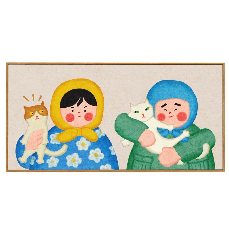 客厅沙发背景墙简约装饰画猫卧室床头横版挂画多巴胺可爱卡通壁画