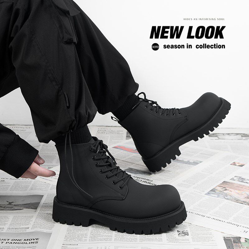 德比马丁靴男款黑色高帮皮鞋机车靴透气增高皮靴子中帮男生翘头靴