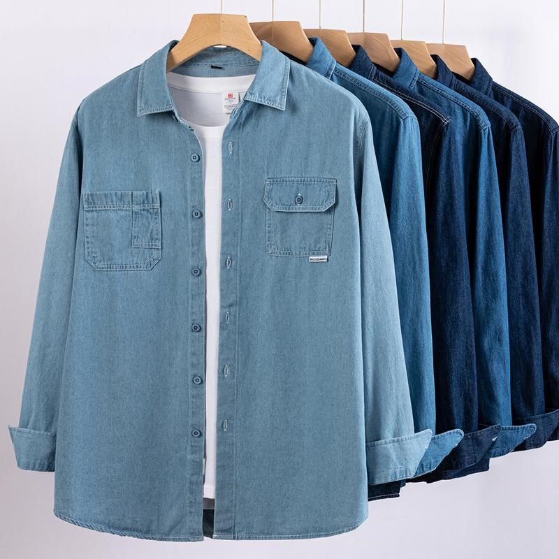 三顺男式春秋亚麻牛仔衬衫韩系少年感经典随性休闲风柔软亲肤长袖