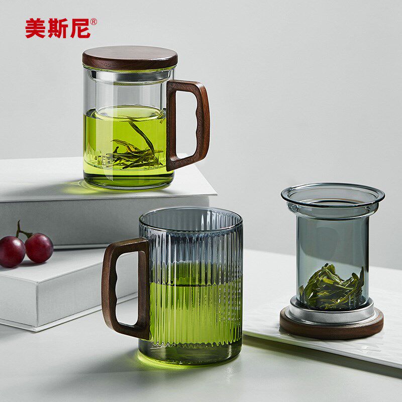 美斯尼玻璃茶杯耐高温茶水分离泡茶杯男办公室个S人专用喝水茶道