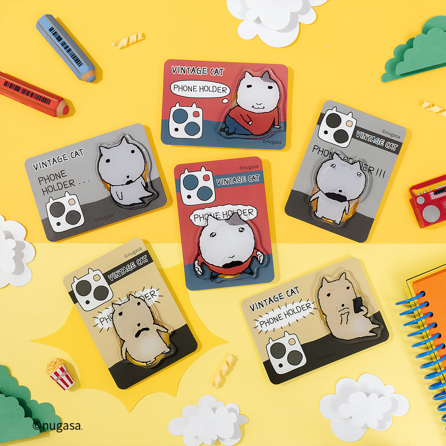 复古猫卡通手机气囊支架