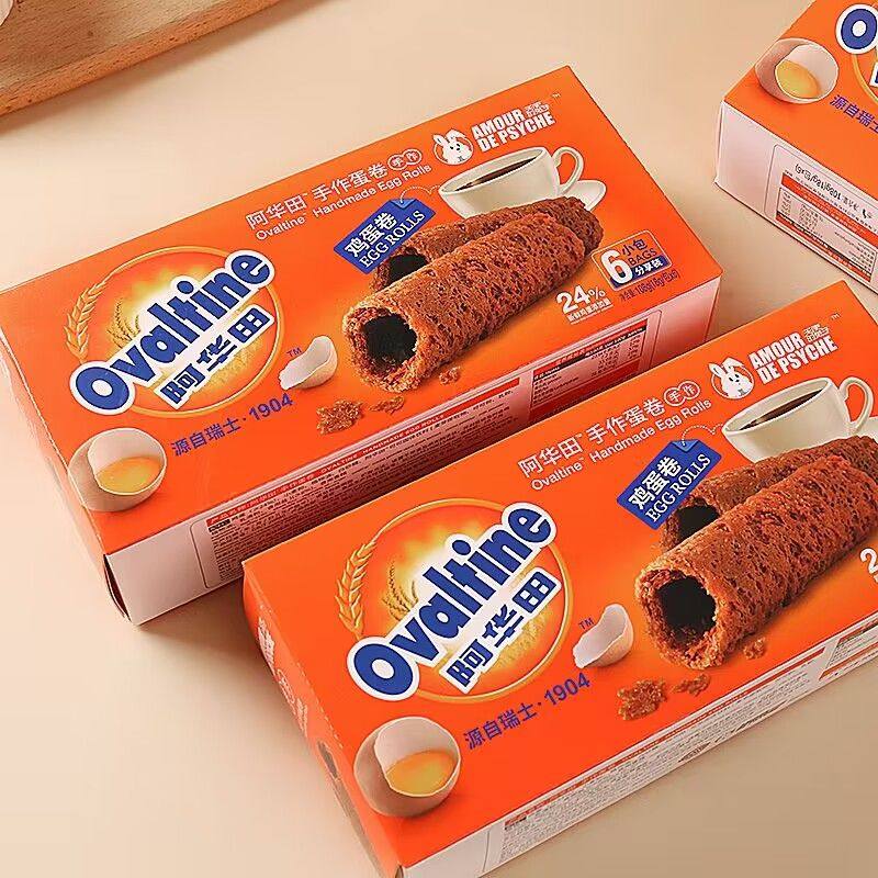 阿华田手作鸡蛋卷可可味饼干甜糕点儿童学生早餐童年零食108g盒装