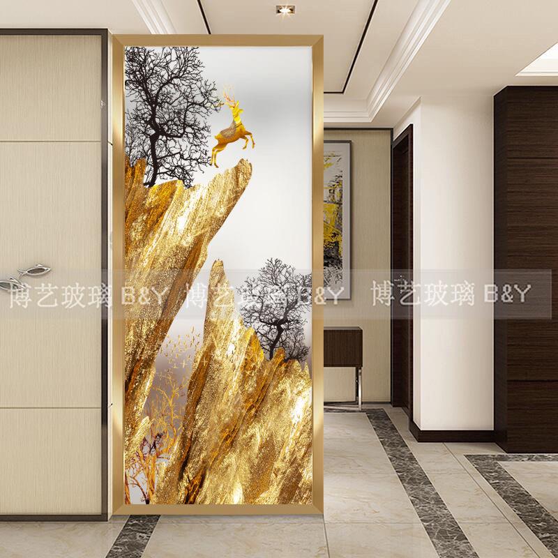 艺术玻璃玄关轻奢现代雕刻工艺夹胶隔断入户门屏风客厅钢化卫生间