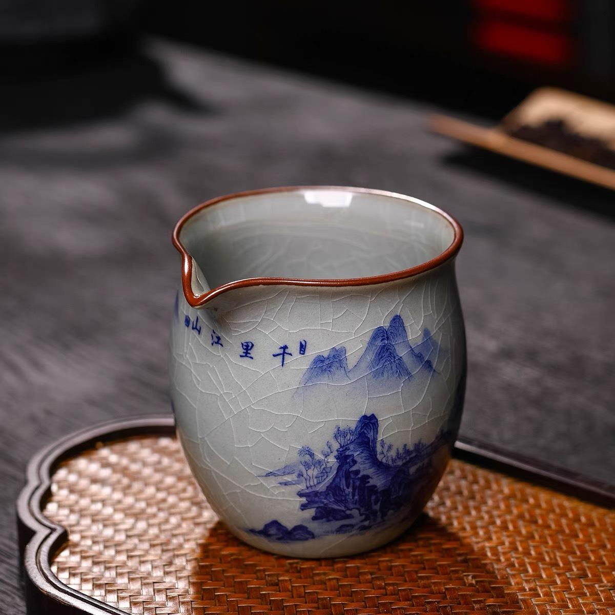 家用公道杯景德镇老陶泥开 片陶瓷手工公杯耐热分茶器茶海茶具配