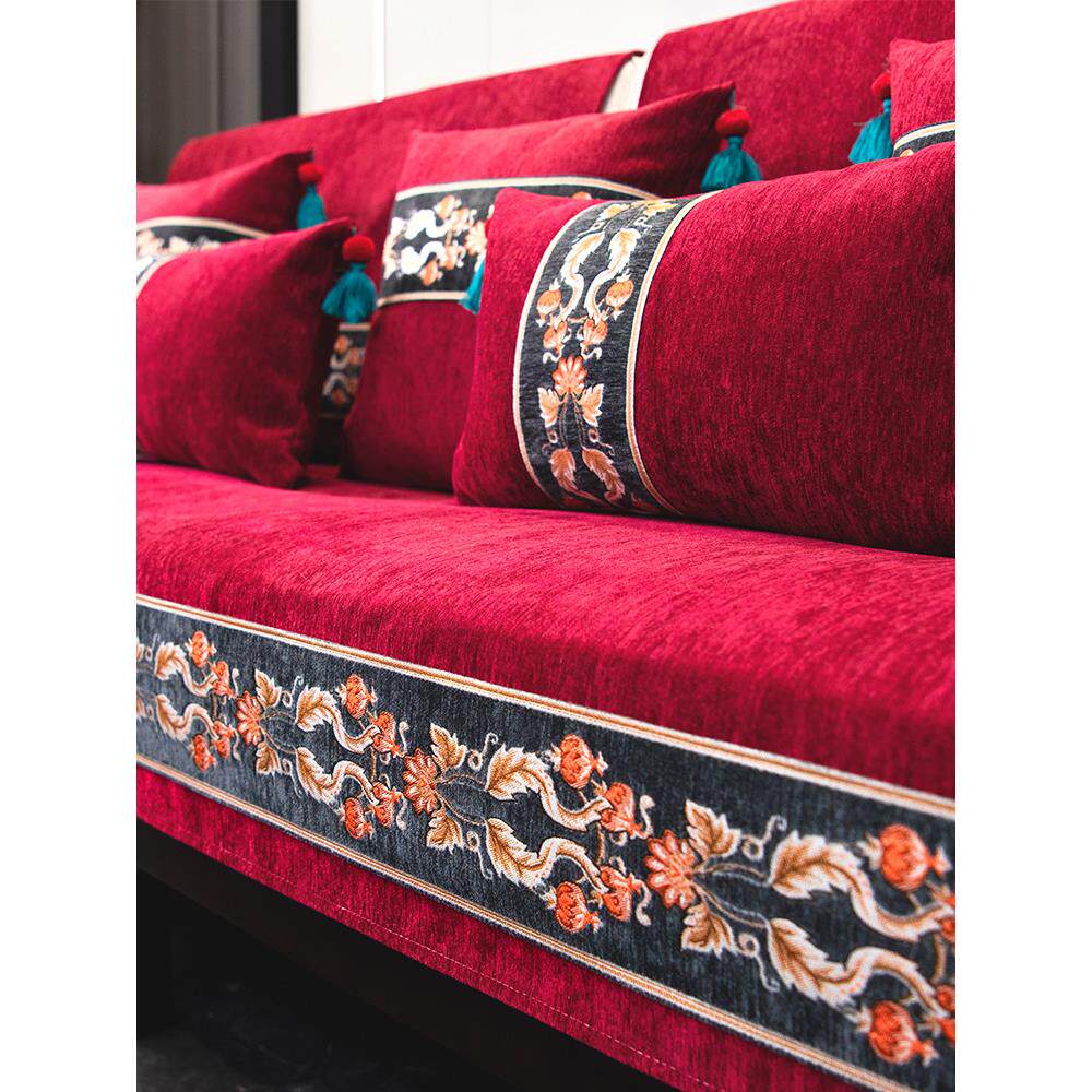 红色沙发坐垫新中国风四季通用现代中国风婚礼节日防滑垫新年封套