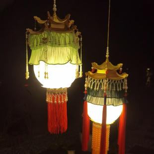 中国风复古仿羊角发光绛纱灯汉服拍摄道具长流苏手提古风宫灯成品